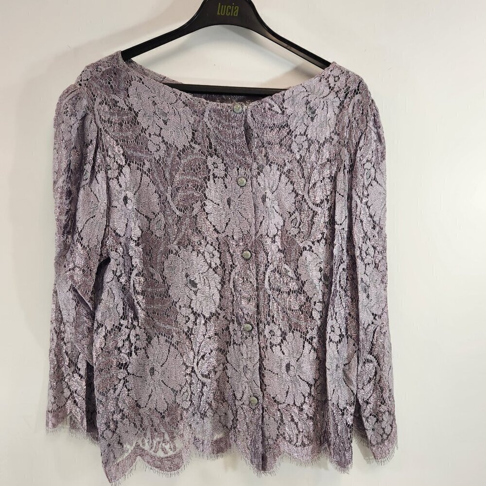 Lavender French Lace Button Up Blouse Floral